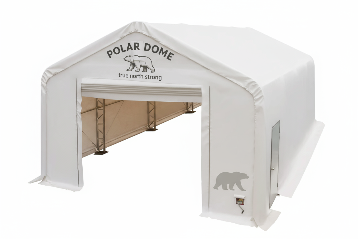 Polar Dome Dual Truss Shelter with 900ml Triple Layer Vinyl and Drive-Thru Doors