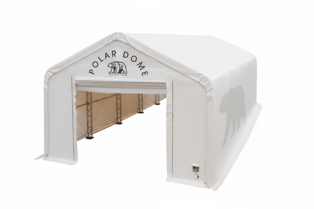 Polar Dome Dual Truss Shelter with 900ml Triple Layer Vinyl and Drive-Thru Doors