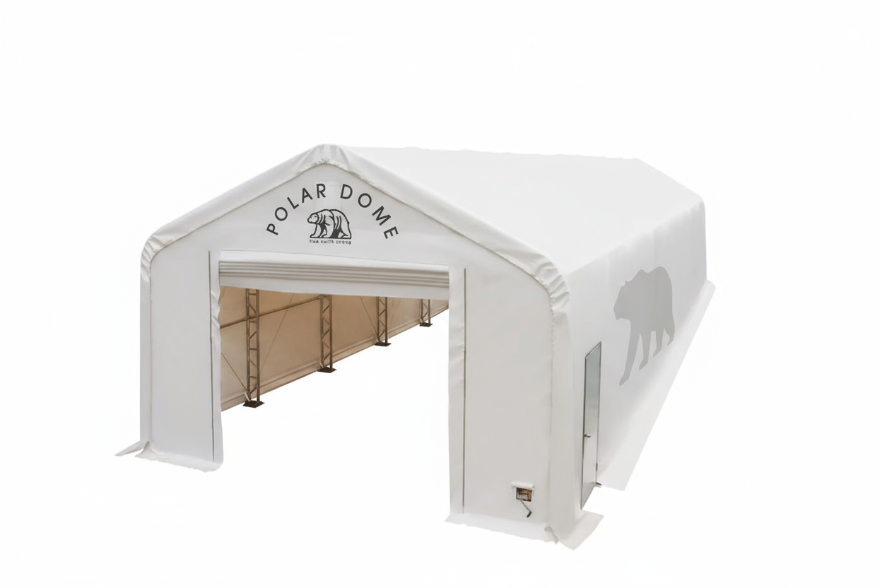 Polar Dome Dual Truss Shelter with 900ml Triple Layer Vinyl and Drive-Thru Doors