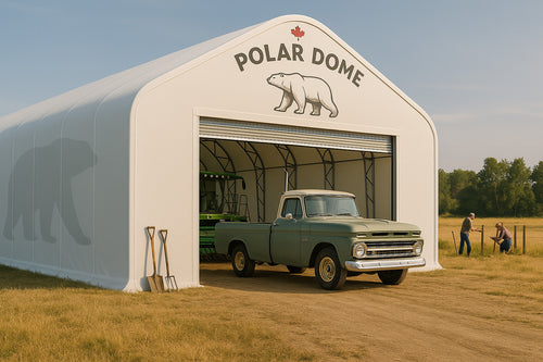 Polar Dome Dual Truss Shelter with 900ml Triple Layer Vinyl and Drive-Thru Doors